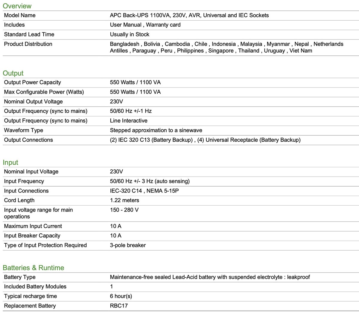 APC Back-UPS 1100VA BX1100LI-MS